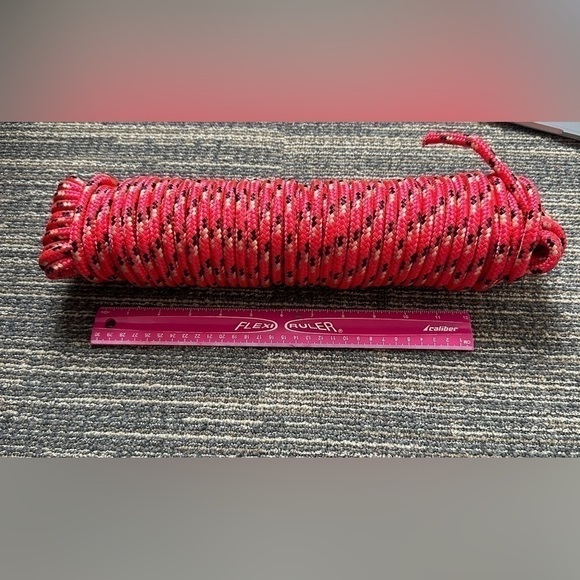 Rope 3/8 inch x 100 ft Braided Red Polypropylene Rope / Hook / 1-1/4" Pulley x2 - Picture 11 of 13